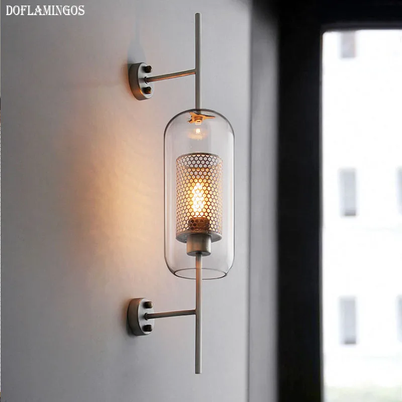 

2019 NEW Modern retro simple creative bedroom restaurant study lamp loft glass iron wall lamp