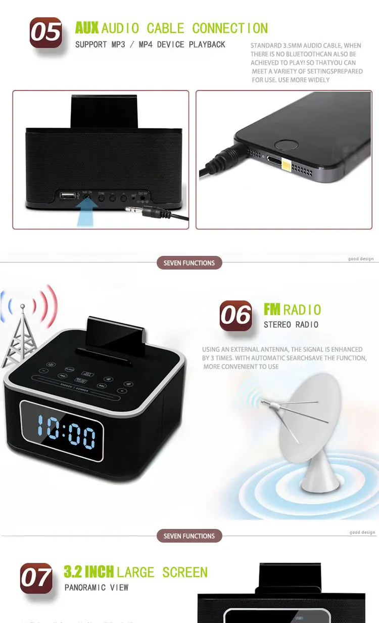 Беспроводной Bluetooth цифровой музыкальный будильник MP3/MP4 динамик Цифровой Будильник Зарядка радио время дисплей экран