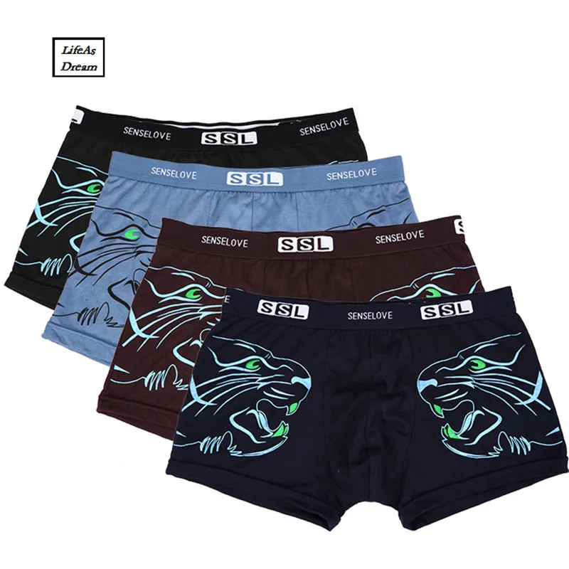 4PCS \ много Для мужчин S Нижнее Бельё для девочек хлопок Тигр боксеры Мужской