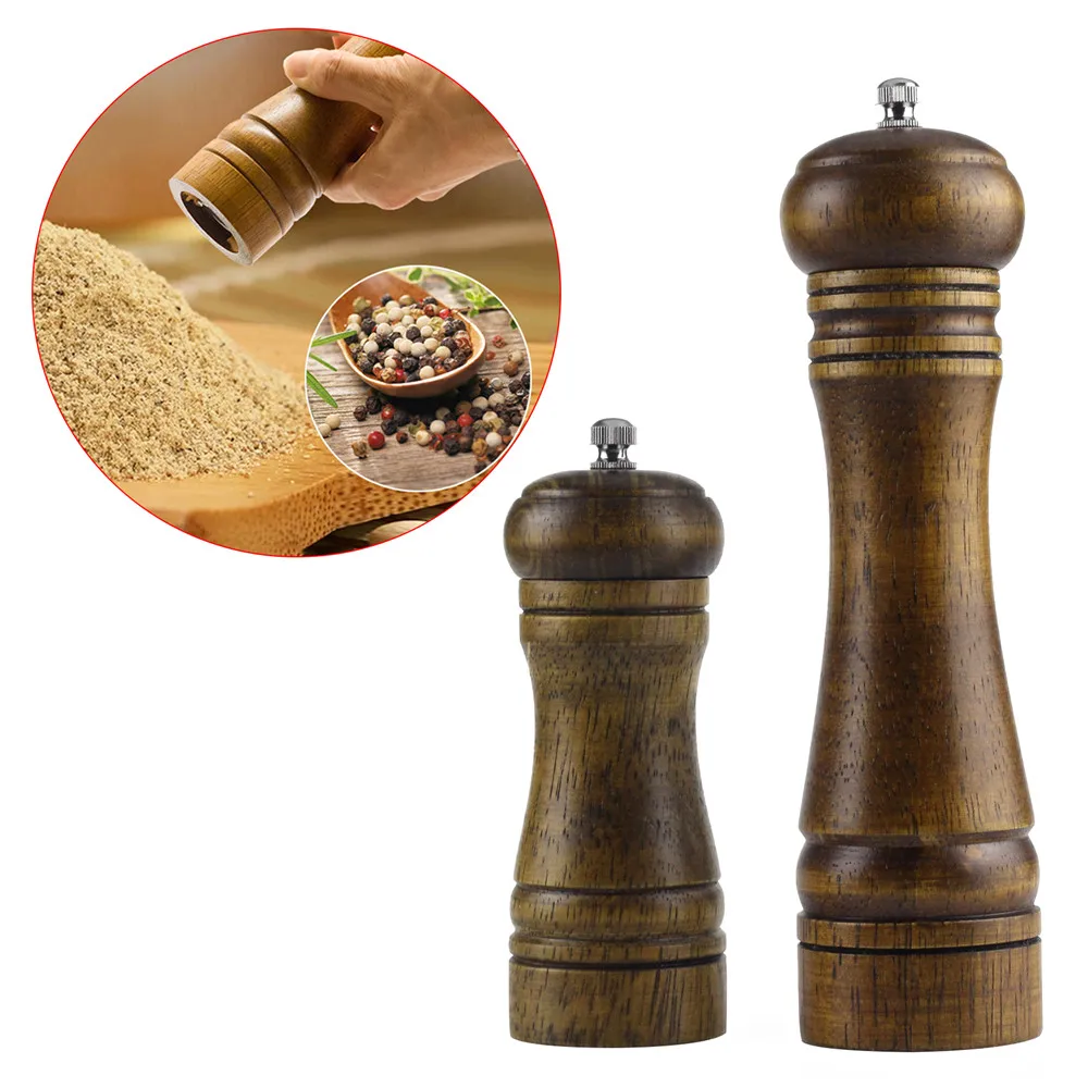 

5/8 inch Salt And Pepper Spice Grinder Hand Movement Oak Wood Pepper Mills
