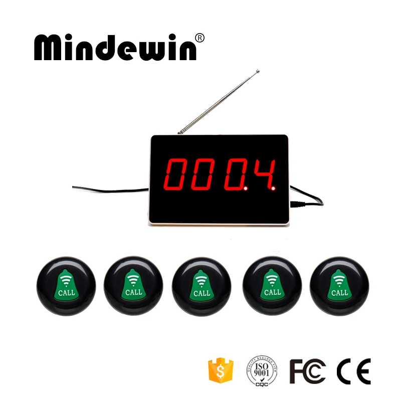 

Mindewin Good Price Restaurant Wireless Guest Paging System Transmitter M-K-1 Call Button And Receiver M-R-1 LED Display Pager