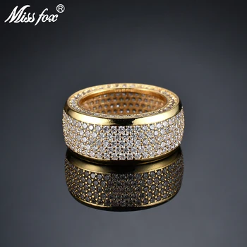 

Missfox Hip Hop Blingbling Jewelry Ring Unique Full Lab Diamond Gold Color Rings Personality High Quality For Male Gift 2019 New