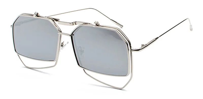SHAUNA, уникальные складные женские солнцезащитные очки в стиле стимпанк, нестандартные квадратные, негабаритные, мужские, красные/прозрачные линзы, в стиле панк, UV400 - Цвет линз: Silver Mirror