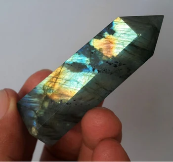

52.3 g Natural beautiful labradorite QUARTZ CRYSTAL WAND POINT HEALING