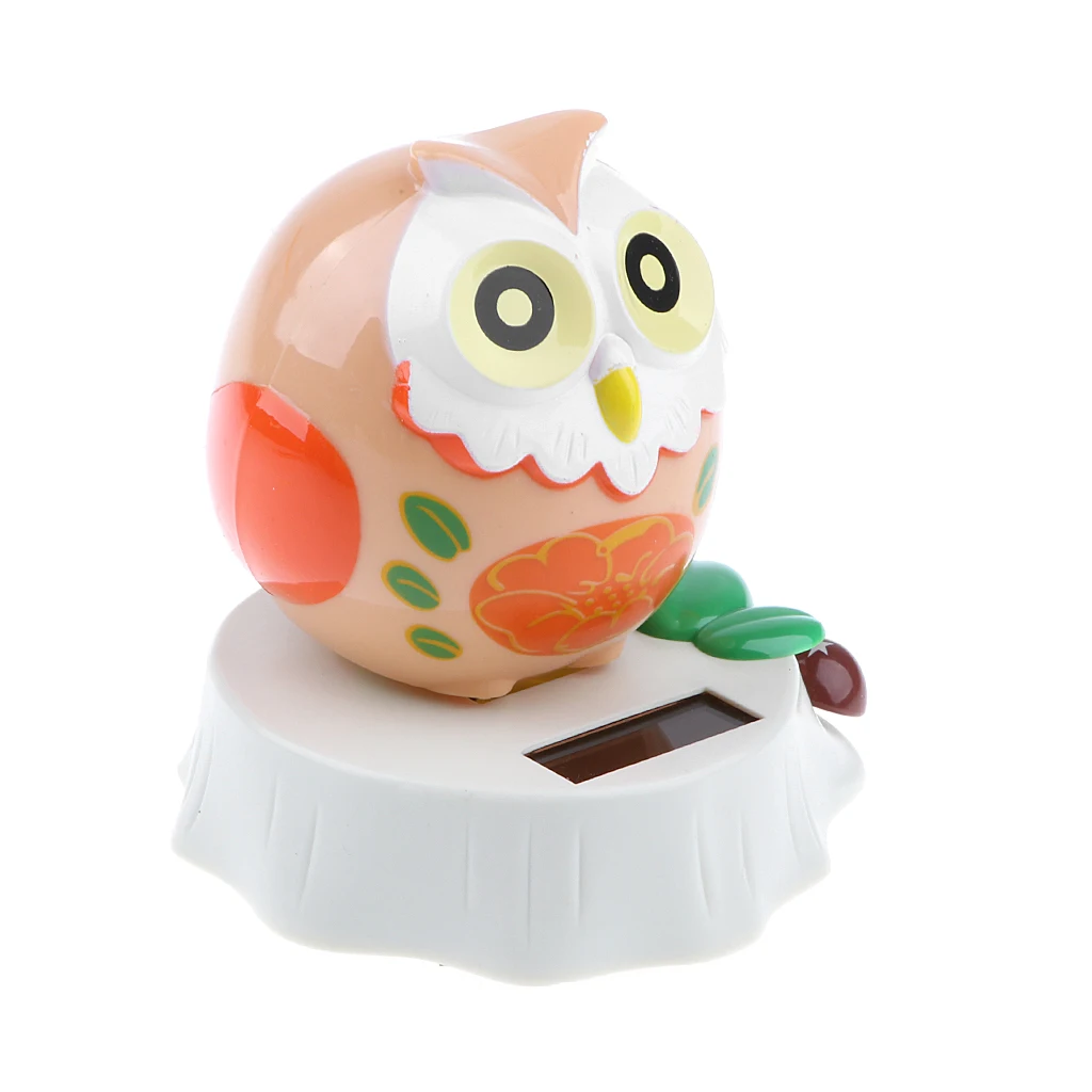 Dancing Cartoon Owl Animal Model Solar Powered Figure Toy Swing Figurine Office Desk Home Car Decor Birthday Xmas Gift for Kids