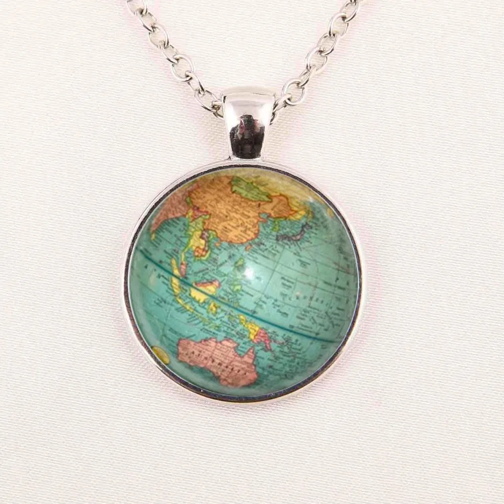 Hot glass dome jewelry Vintage Globe Necklace Earth World Map