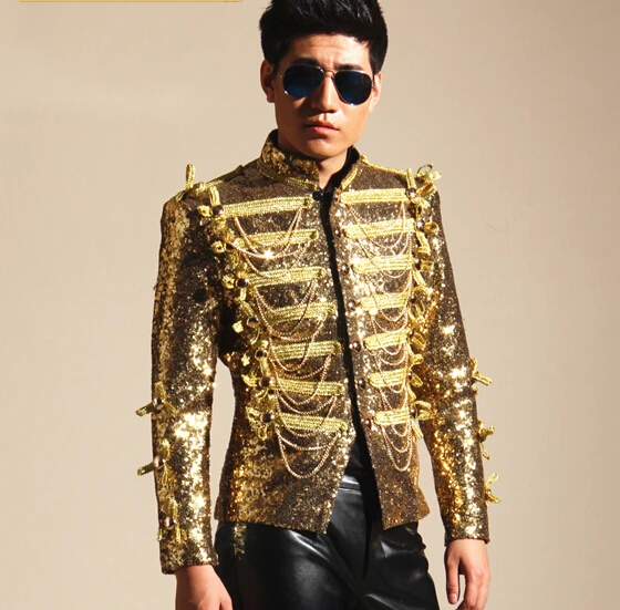 

Gold Sequins Tassel Jacket Male Singers Jacket Mens Fashion DJ Ds Bar Nightclub Costume Outerwear Blazer Light Outfit