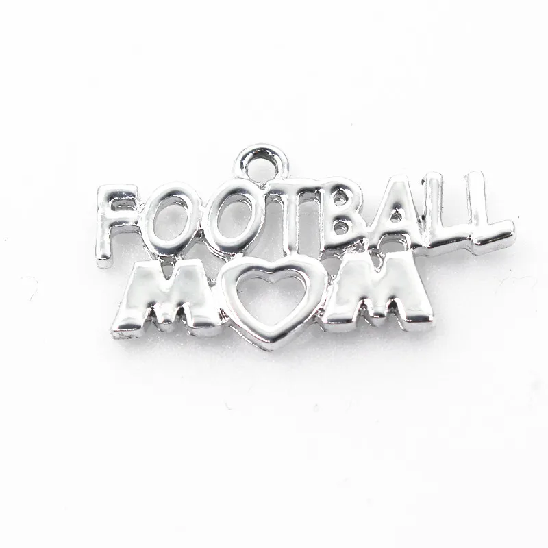 

50pcs/lot Silver Football Mom Dangle Charms DIY Bracele&bangles Hanging Charms Floating charm Jewelry Accessories