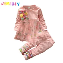 

New Girls Clothing Sets Spring Autumn Wear Girls Clothes Cotton Printing Long Sleeves Net yarn Splicing Dress+Pant Kid Sets Girl