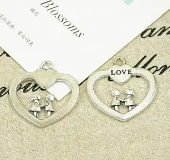 

diy handmade bracelet material ancient bronze 22-15 mm alloy ring charms Small peach heart, love