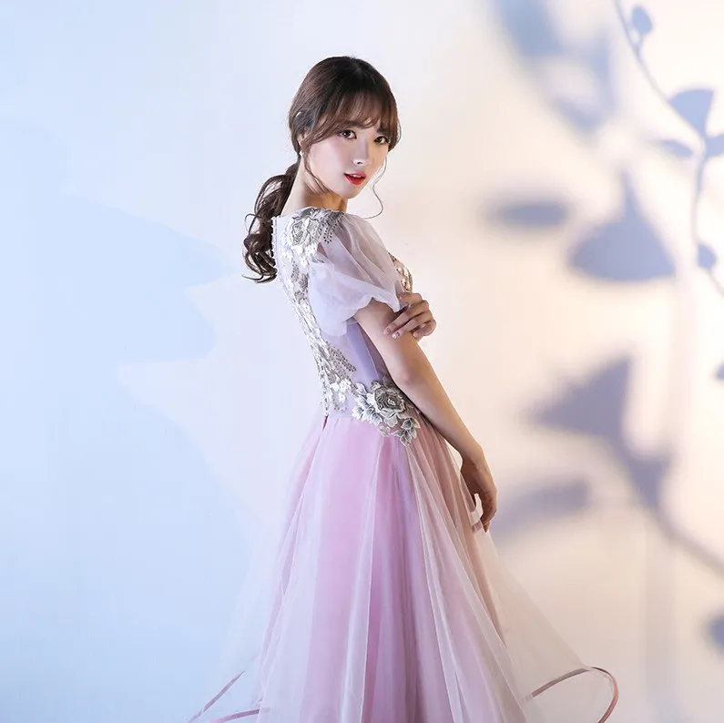 Evening Dresses Long Appliques Tulle Short Sleeves A Line Elegant Party Gowns Prom Dresses Robe De Soiree
