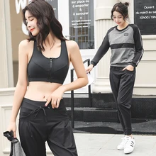 Женский комплект для йоги, хорошее качество, спортивная одежда, бюстгальтеры на молнии, футболка, брюки, хлопок, смесь, фитнес, бег, дышащий спортивный костюм