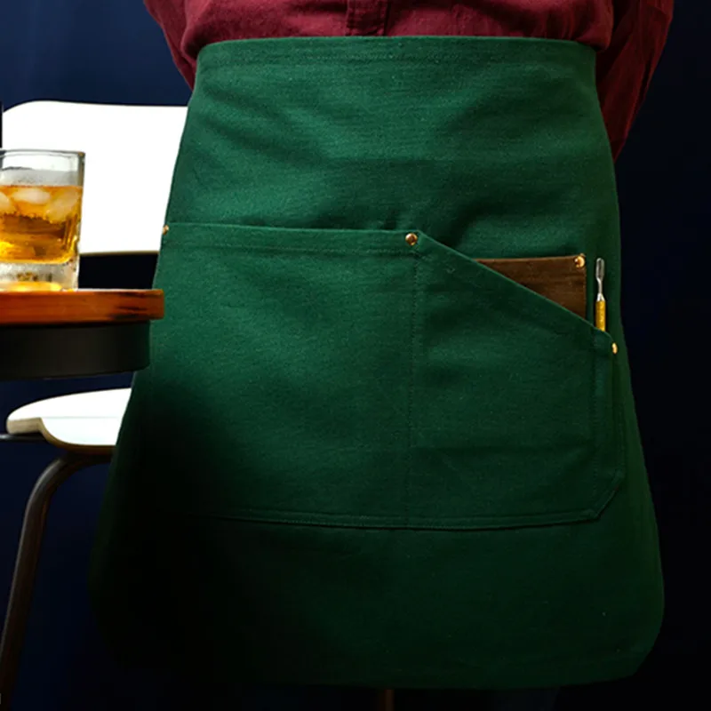 Green Brown Canvas Waist Apron Cotton Straps E21-4