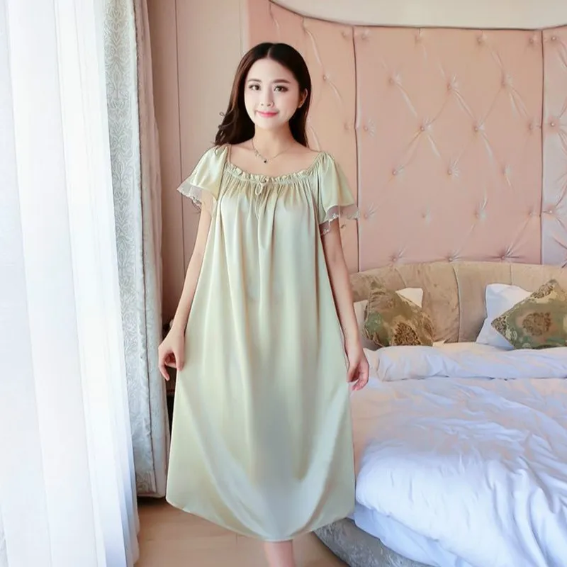 Women Nightgowns Women Nightdresses Sleeping Dress Women Lingerie Big Yards 4XL Sexy Silk Nightgowns Women Casual Chemise Nightie Nightwear Lingerie Nightdress Sleepwear Dress