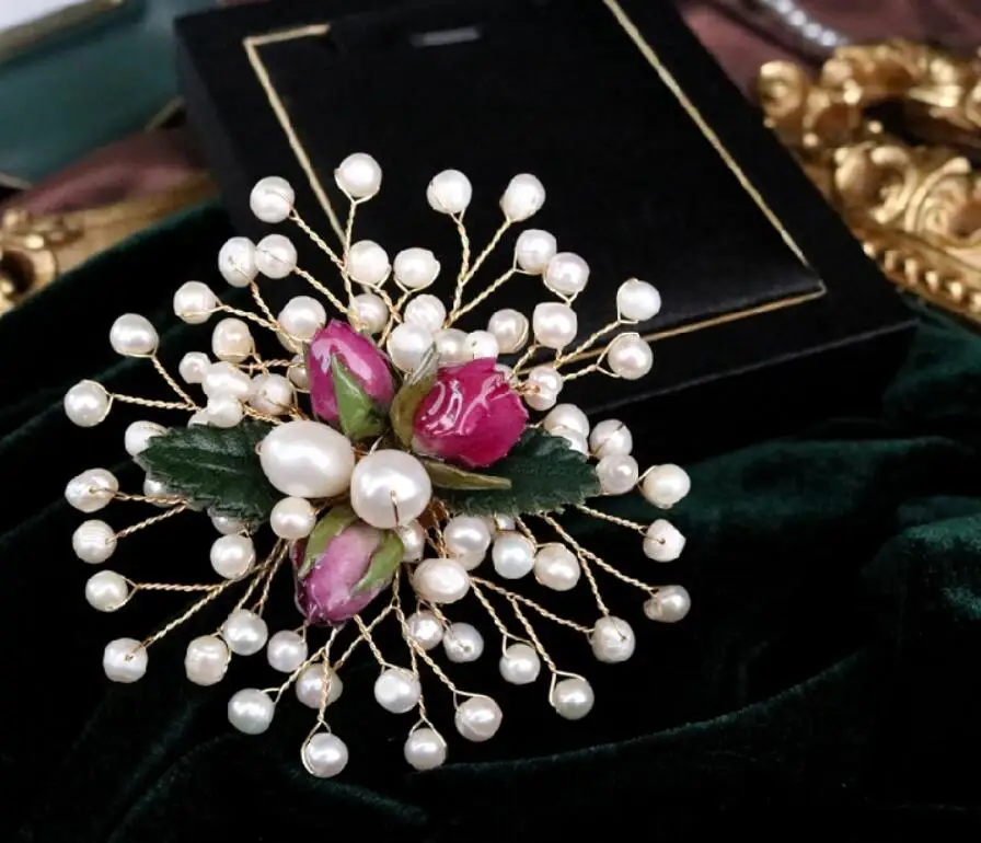 

CSxjd Charm Jewelry Freshwater Pearls brooch rose dried flowers brooch Wedding brooch pin High-end Jewelry Gifts