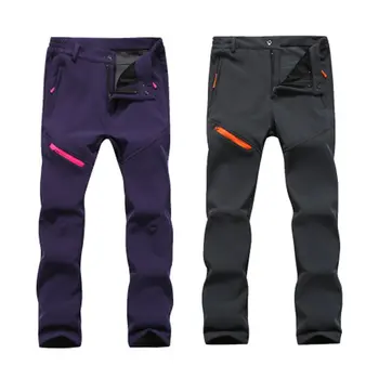 

Thick Soft Warm Men Women Pants Solid Color Zipper Closure Waterproof Windproof Elastic Trousers Outdoor Climbing Long Pants Hot