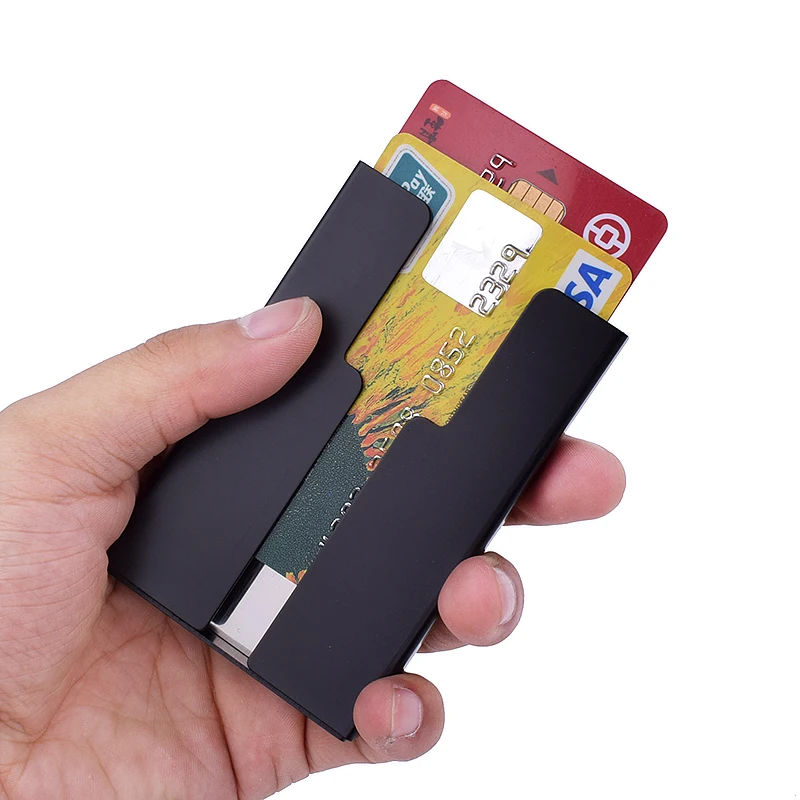 

Aluminum Wallet With Pocket ID Card Holder Mini Slim Metal Wallet Credit Card Case Protector Porte Carte Bancaire Pasjeshouder