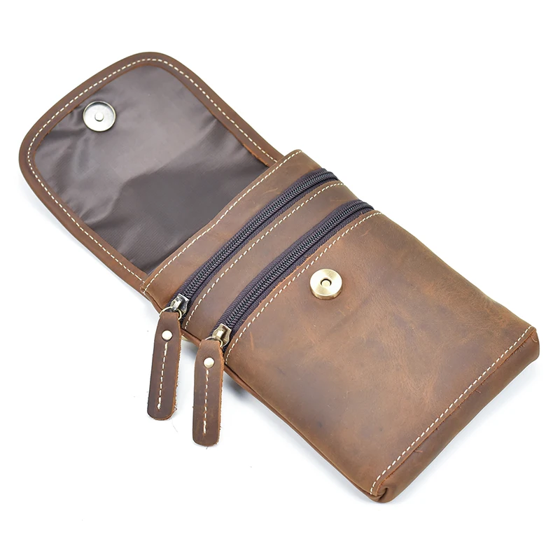 Мужская поясная сумка из натуральной кожи, коричневая поясная сумка для мобильного телефона, Кожаная поясная сумка crazy horse, вместительная поясная сумка из натуральной кожи