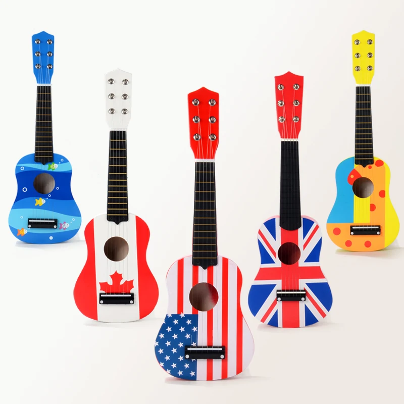Baby Toys High-Quality Wooden Kids Guitar Iron 6 Steel String Guitar Toy Musical Instrument Educational Children Gift 5 Color
