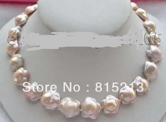 

hot sell new - HOT670 Natural 16mm Pink Reborn Keshi Flower Pearl Necklace