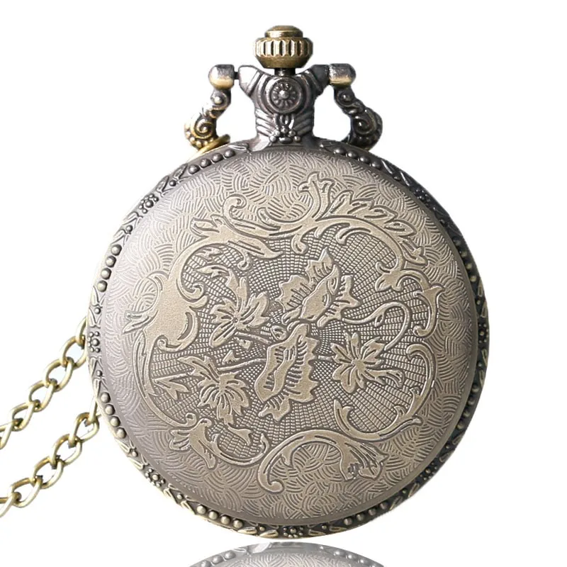 Античная темно-коричневый стеклянный цепочки и ожерелья кварцевые карманные часы бронзовая цепь подарок P03