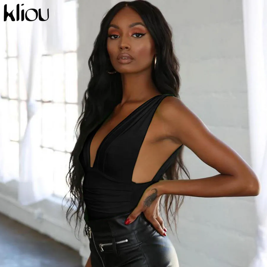 Kliou النساء أزياء مثير العميق الخامس الرقبة داخلية أكمام عارية الذراعين الإناث مثير حزب نادي ضئيلة السروال القصير نحيل bodycon ارتداءها