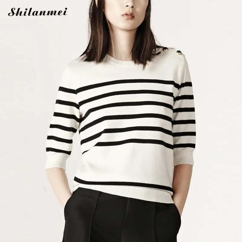 Black and white striped cardigan sweater + FREE SHIPPING | cotton cardigan sweatshirts for women black and white