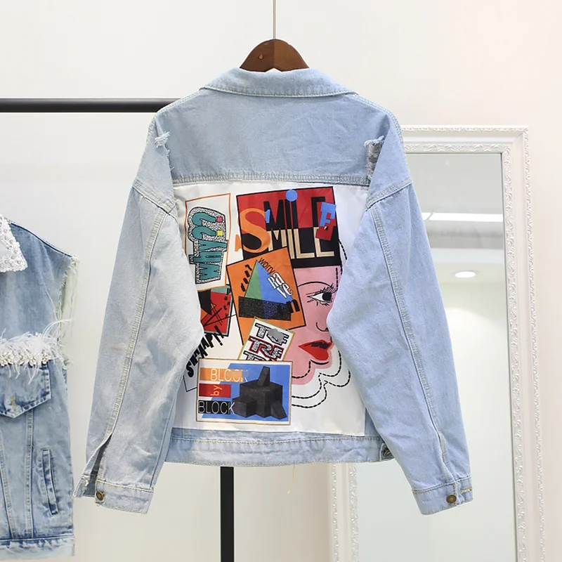 

Spring Autumn Denim Jacket Women New Fashion Streetwear Printed cowboy jackets men and women lovers Cowboy Jackets Coats YQ136