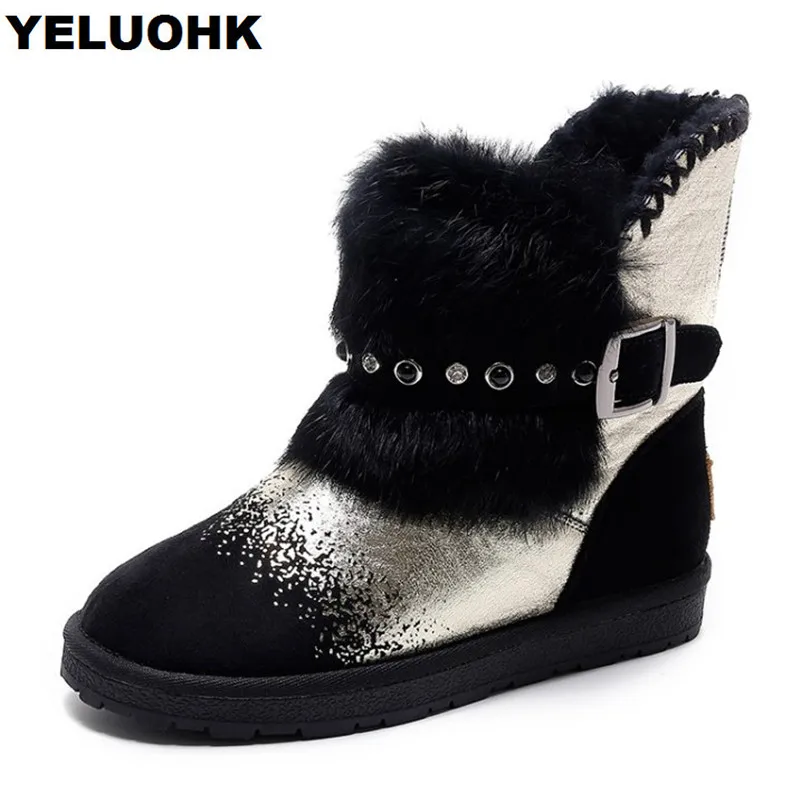 

Rhinestone Women Winter Boots Plush Warm Ankle Boots Women Shoes With Fur Snow Boots Female Shoes High Quanlity