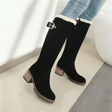 YMECHIC/теплые зимние сапоги на толстом каблуке, женские высокие мотоциклетные сапоги до колена на высоком массивном каблуке, женская обувь, большие размеры