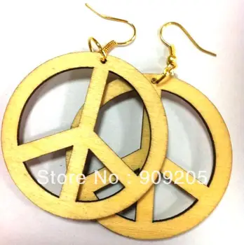 

SANSHOOR DIY Natural Unfinished Wooden Earring Round Wooden Earring Drop Peace Sign 10pairs/lot SMT-169J