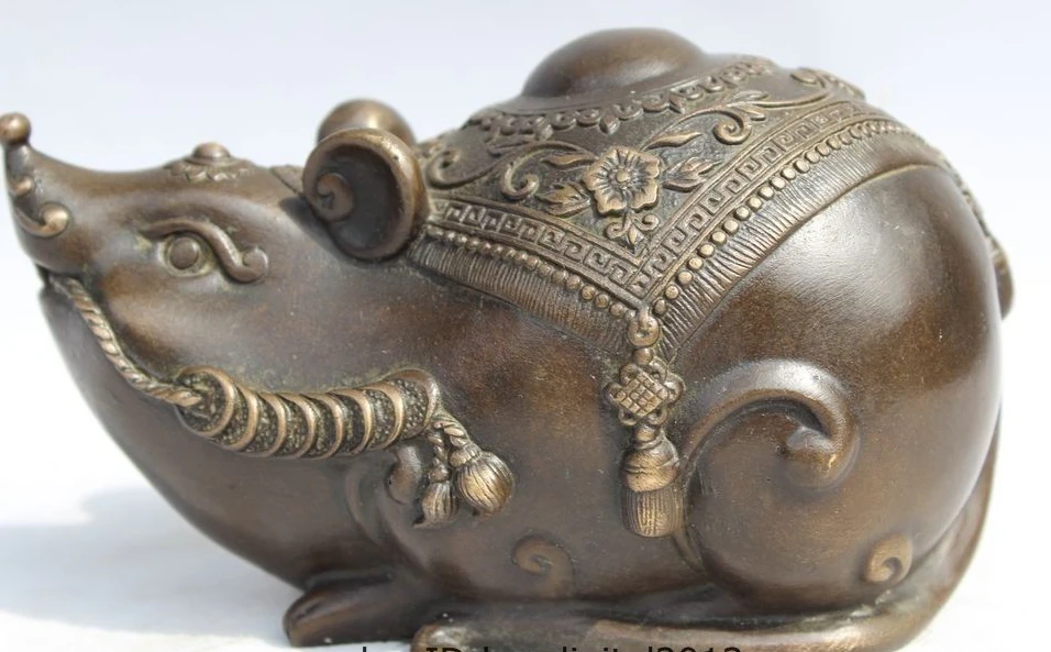 

Chinese Bronze Copper carved Feng Shui Lucky Coin Money wealth mouse