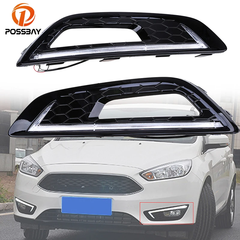 

POSSBAY Waterproof Turn Signal Light 12V LED Car DRL Daytime Running Light With Fog Light Cover For Ford Focus 2015-2016