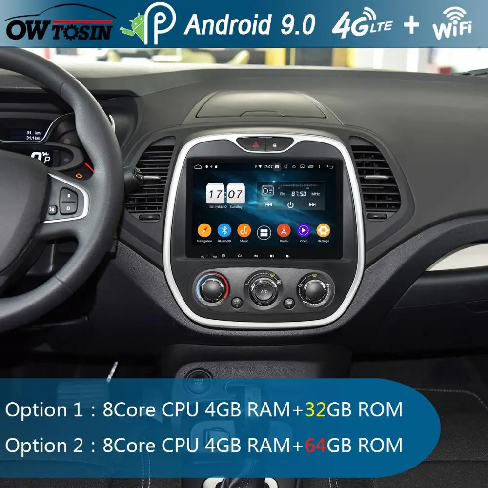 Sale IPS 9" Android 9.0 8Core 4G+64G Car Multimedia Player For Renault Capture captur 2011-2018 MT GPS Radio Stereo CarPlay Parrot BT 1