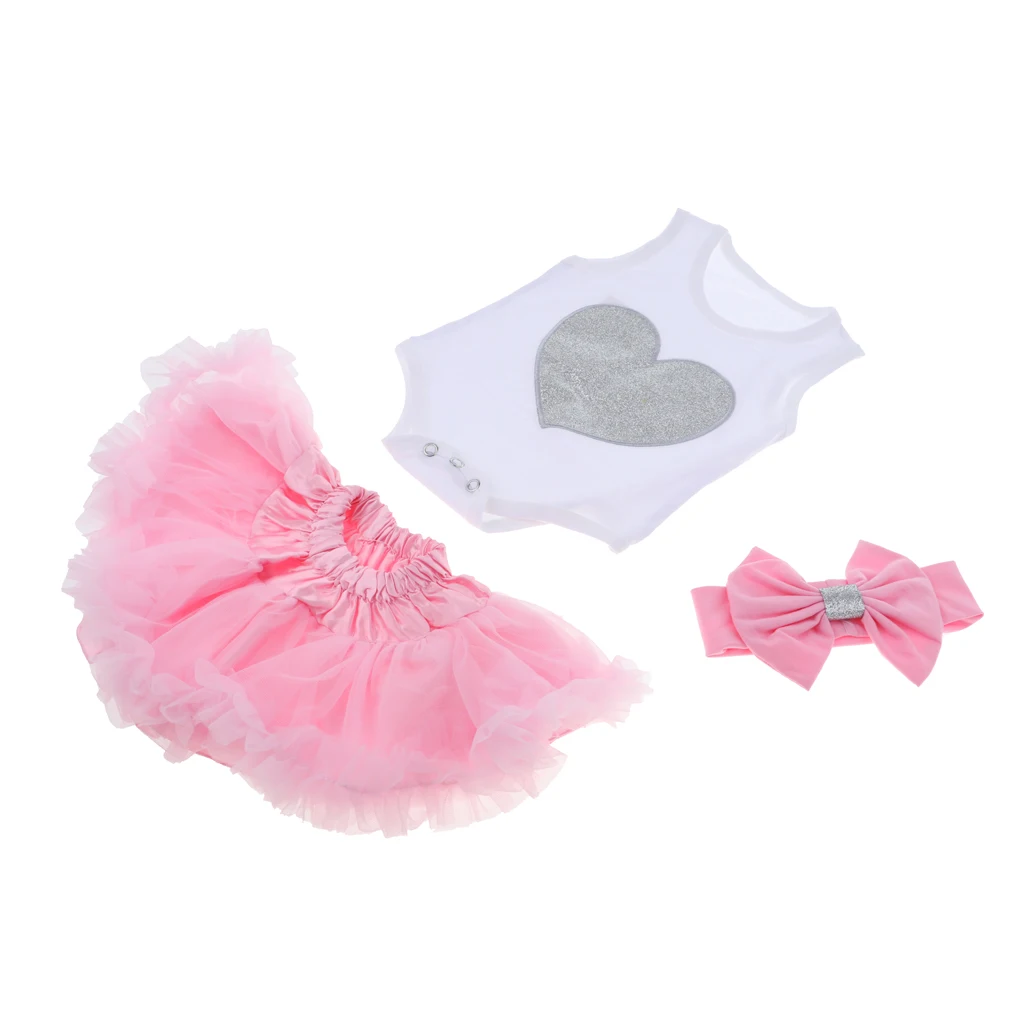 Newborn Baby Doll Clothes for 22inch-23inch Reborn Girl Doll Rompers Pink Skirt Headband Suit