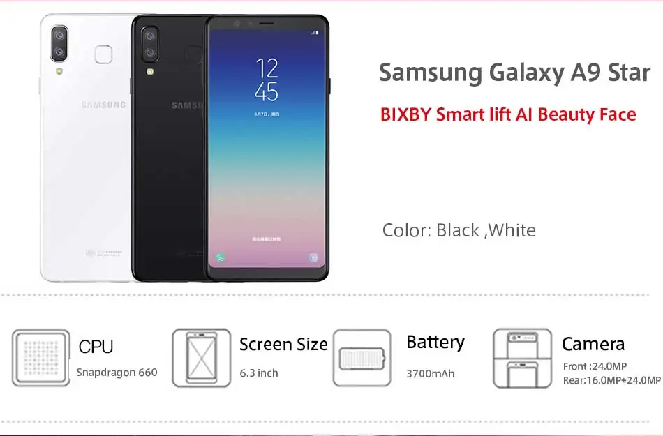 Абсолютно мобильный телефон samsung Galaxy A9 Sta r G8850 4G LTE 6," 4 Гб ОЗУ 64 Гб ПЗУ Android 8,0 двойная тыловая камера 16 Мп+ 24 мп телефон