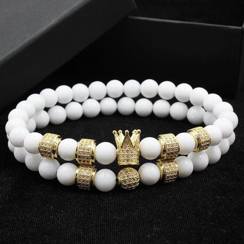 Norooni 2018 2pcs/set Uxury Fashion Crown Charm Bracelet Natural Stone For Women And Mens Pulseras Masculina Gifts Gift