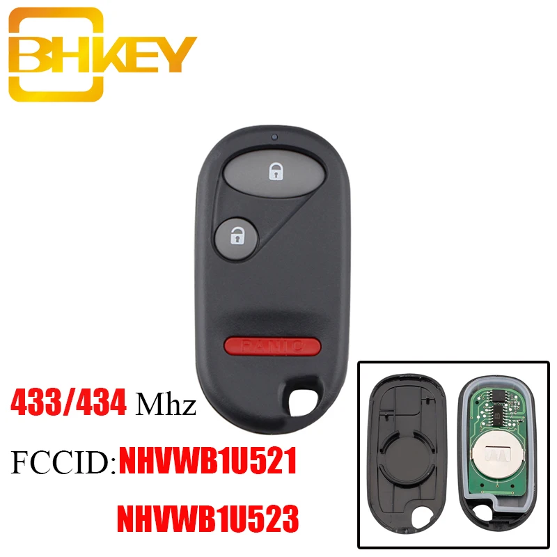 BHKEY 2+ 1 кнопки дистанционного ключа без ключа для Honda NHVWB1U521 433 МГц для Honda Civic 2001 2002 2003 2004 2005 NHVWB1U523 ключ