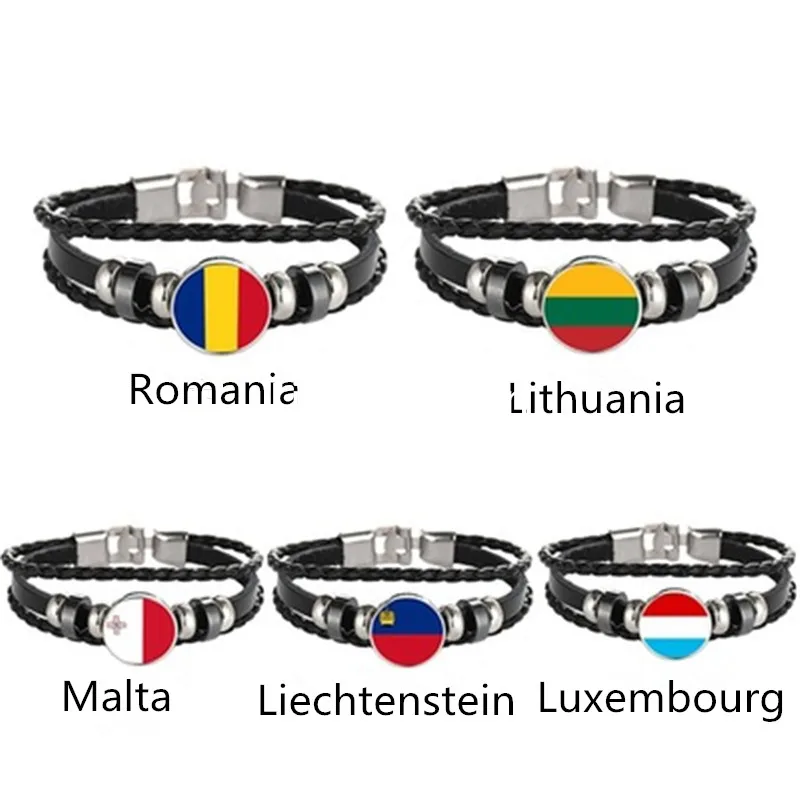 

Lithuania, Liechtenstein, Luxembourg, Romania, Malta Flag Multilayer Leather Bracelet Fashion Bracelet Men and Women Jewelry