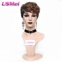 USMEI афро вьющиеся синтетические парики для черных женщин термостойкие волокна perruque два тона парик Косплей Черный pelucas