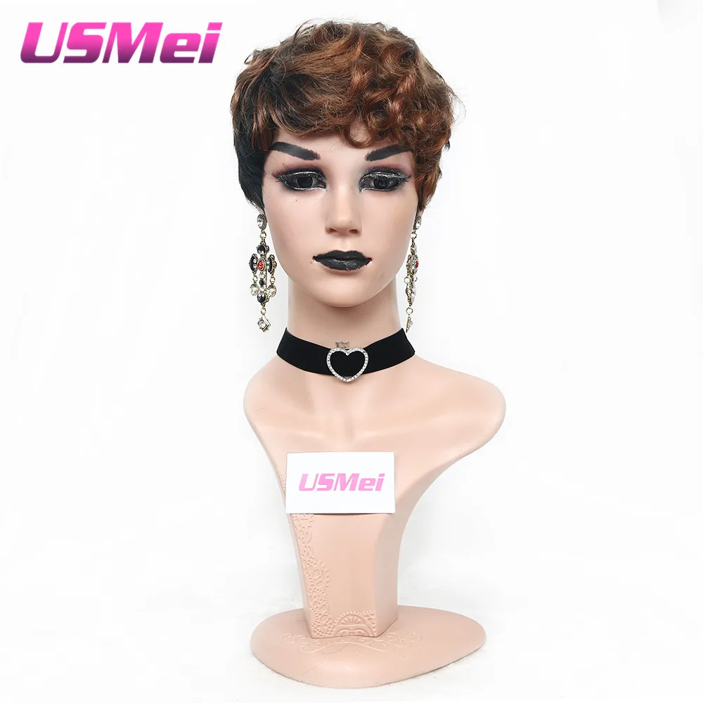 

USMEI Afro Curly Synthetic Wigs For Black Women Heat Resistant Fiber perruque Two tone wig cosplay black pelucas