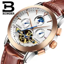 2017 NEW luxury men’s watches BINGER brand Mechanical Wristwatches Moon Phase sapphire full stainless steel clock B1188-7