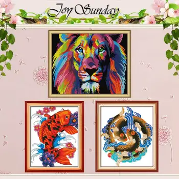 

Coloured lion fish counted 11CT 14CT Cross Stitch Set Wholesale DIY Animals Cross-stitch Kit Embroidery Needlework Home Decor