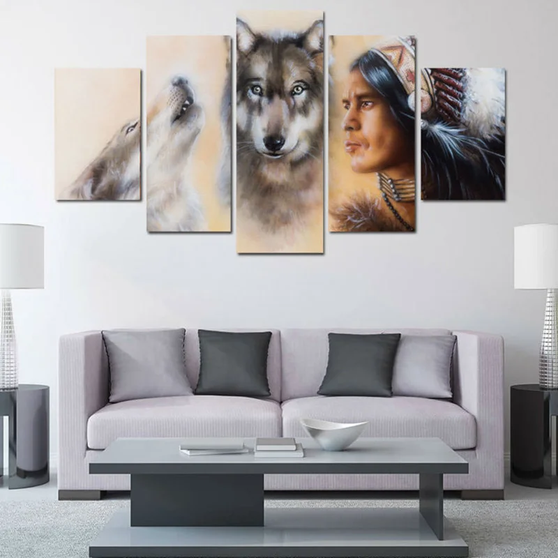 

5D DIY Diamond Painting 5pcs/set Indians and wolf Cross Stitch kit Native American Full Diamond Embroidery Diamond Mosaic Decor