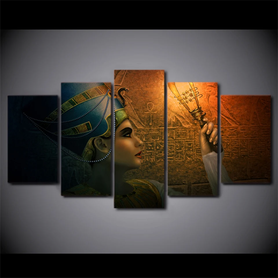 

Modular Picture Large 5 Panel Nefertiti Canvas Art Wall Picture Home Decor Living Room Canvas Print Modern Paintings YGYT