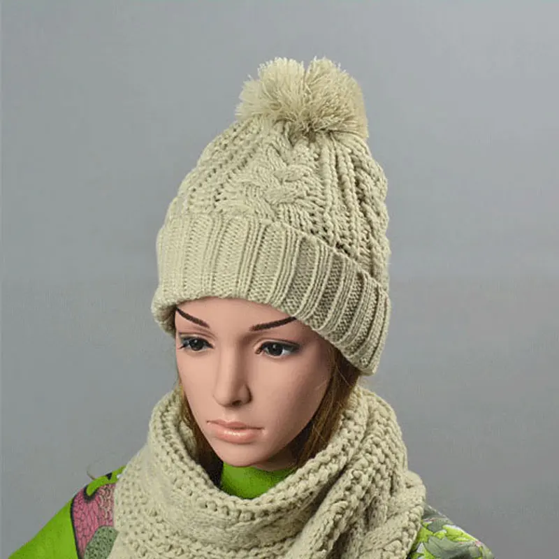 Женская зимняя утепленная шаль с помпоном 5 цветов|scarf hat set|hat setknitted scarf |