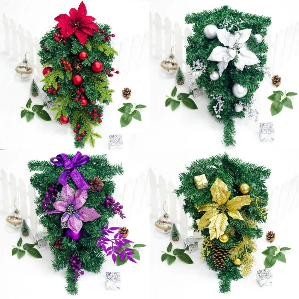 

24-Inch Artificial Inverted Christmas Tree Upside Down Xams Tree Decorative Hanging Ornaments for Home Hotel Shopping Mall Scene