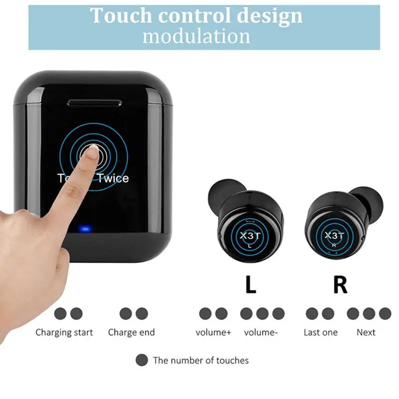 TCunPT Новый X3T Touch управление True беспроводной Bluetooth наушники мини Спорт Наушники с зарядным футляром для смартфонов