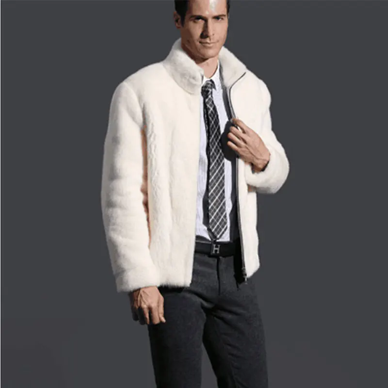 Новинка, мужская шуба из искусственного меха норки, мужская белая Шуба на молнии, теплая куртка, Высококачественная Толстая норковая ткань, пальто