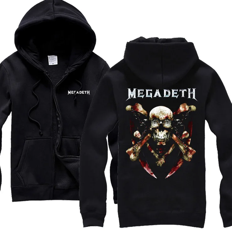 Cool Megadeth рок худи, зимняя куртка панк тяжелый черный металл молния толстовка флис XXXL рокер крови череп Sudadera